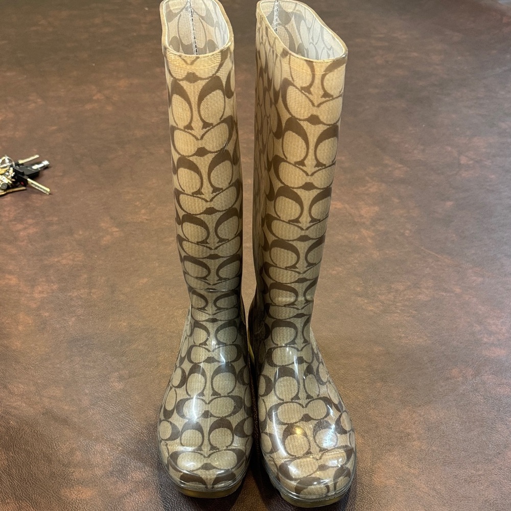 Coach Brown Patterned Winter Rain Boots